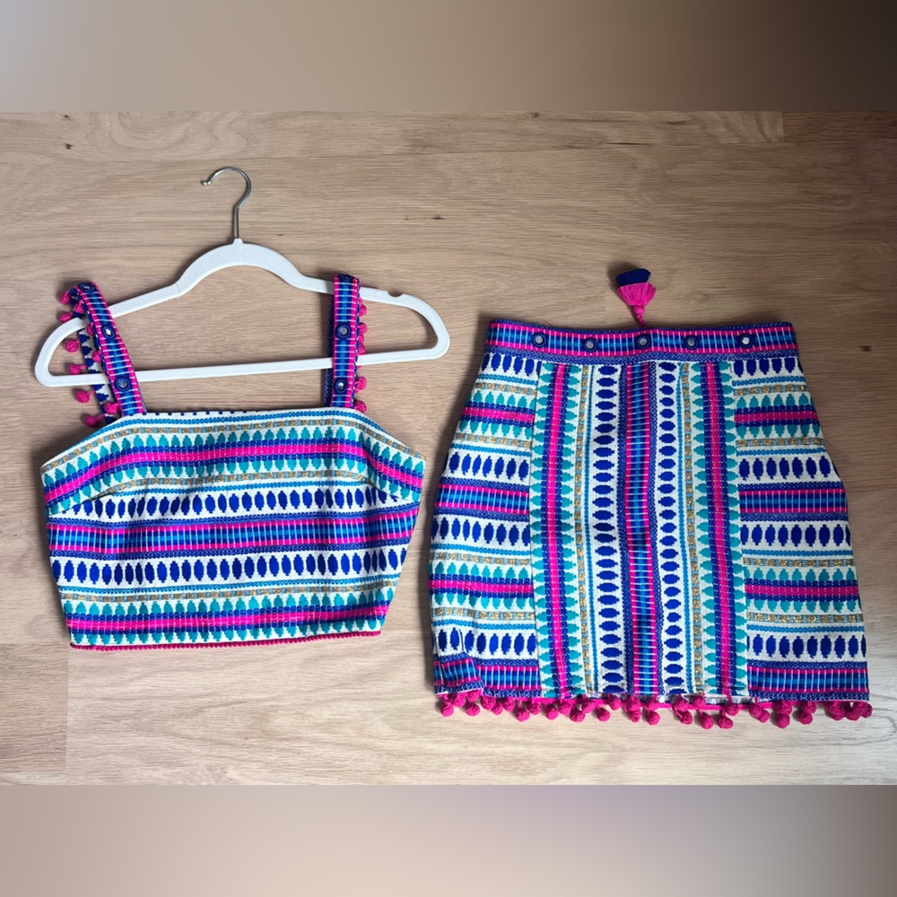 Saylor Pom Pom Embellished Matching Skirt Set - NWOT